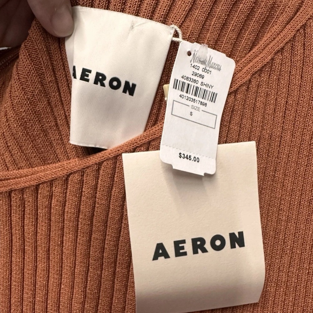 Aeron Asymmetrical Rust One Sleeve Pullover Ribbed Swe - Picture 6 of 6